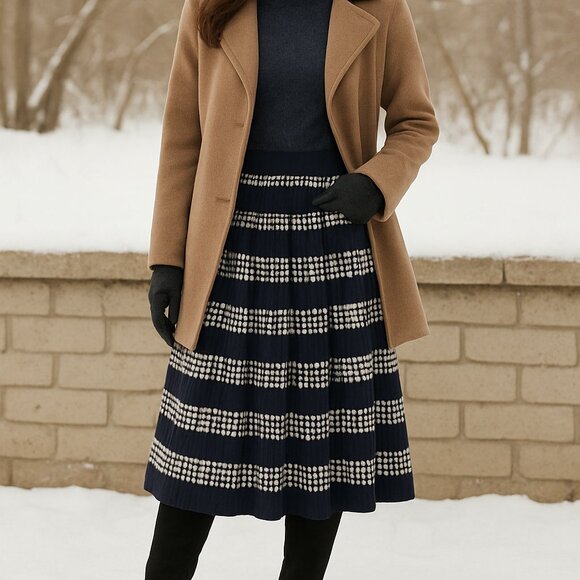 Talbots Navy and White Striped A-Line Skirt - Picture 1 of 6